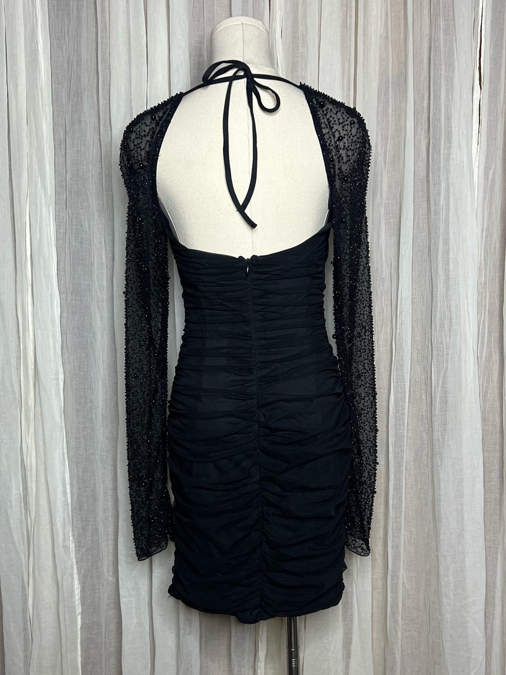 NWT Fashion Nova Black Princess Beaded Ruched Mini Dress - Picture 4 of 6